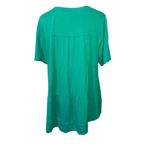CHICO'S 2 100% Linen Long Tunic Top Tee LG Tiered‎ Back High/Lo Turquoise Green - Picture 3 of 8